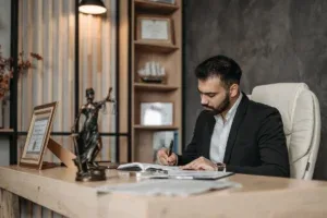 Jovem juiz analisando documento