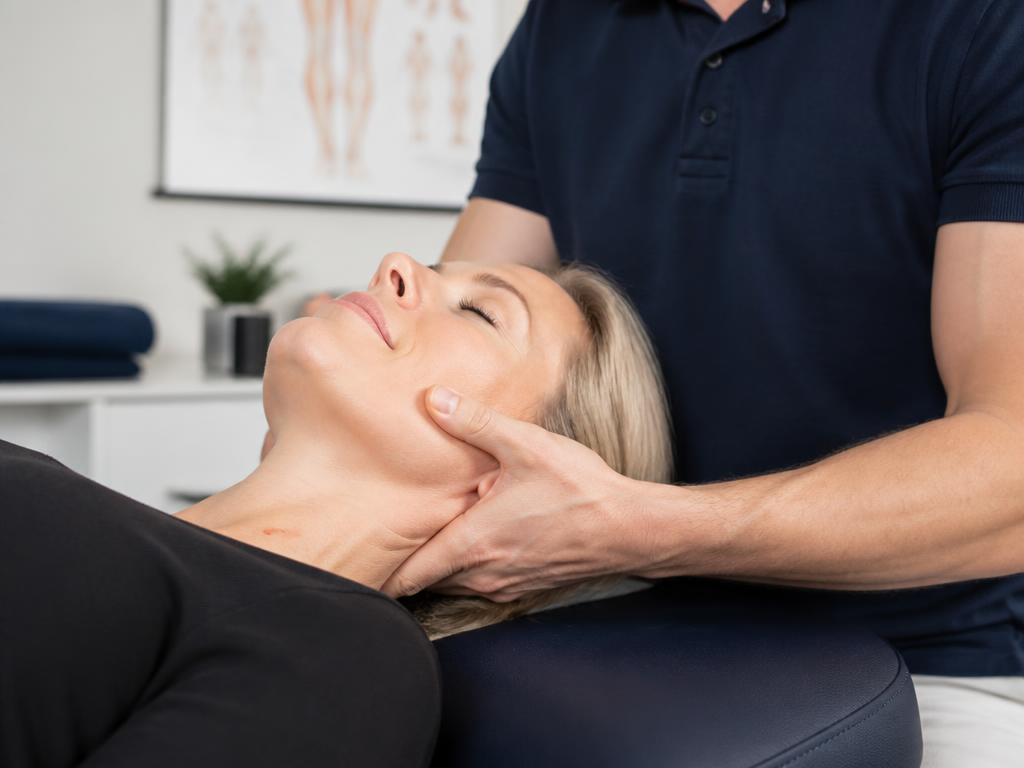 Sessão de fisioterapia para região cervical e articulação temporomandibular